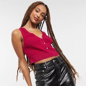 Free People Saturday Morning Cropped Knit Ribbed Top Size Large in Red New W Tag